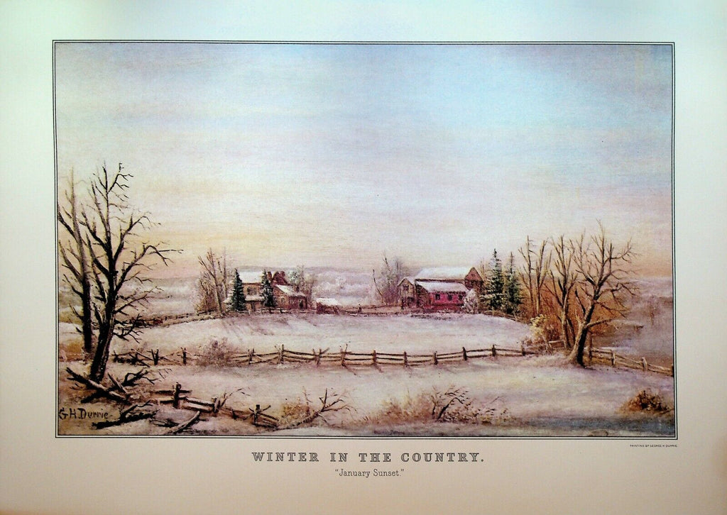 Currier & Ives Calendar Topper 1971 Winter in the Country January Sunset