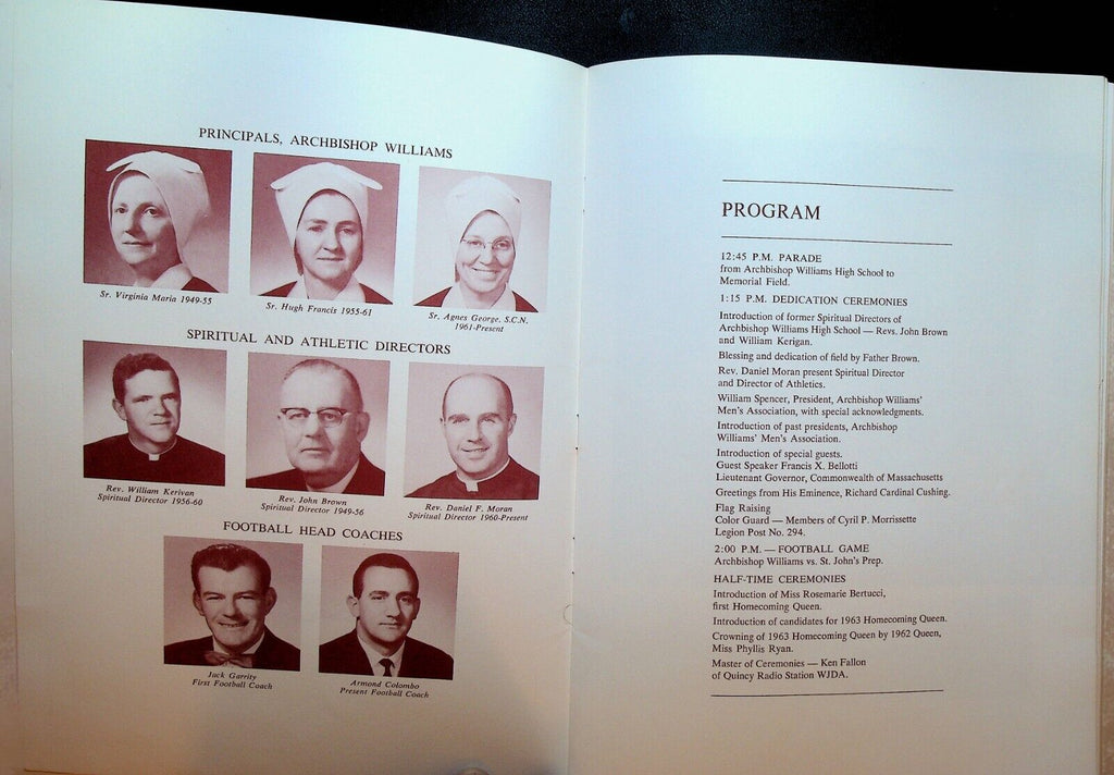 Archbishop Williams High School Dedication Program Memorial Field 1963 Braintree
