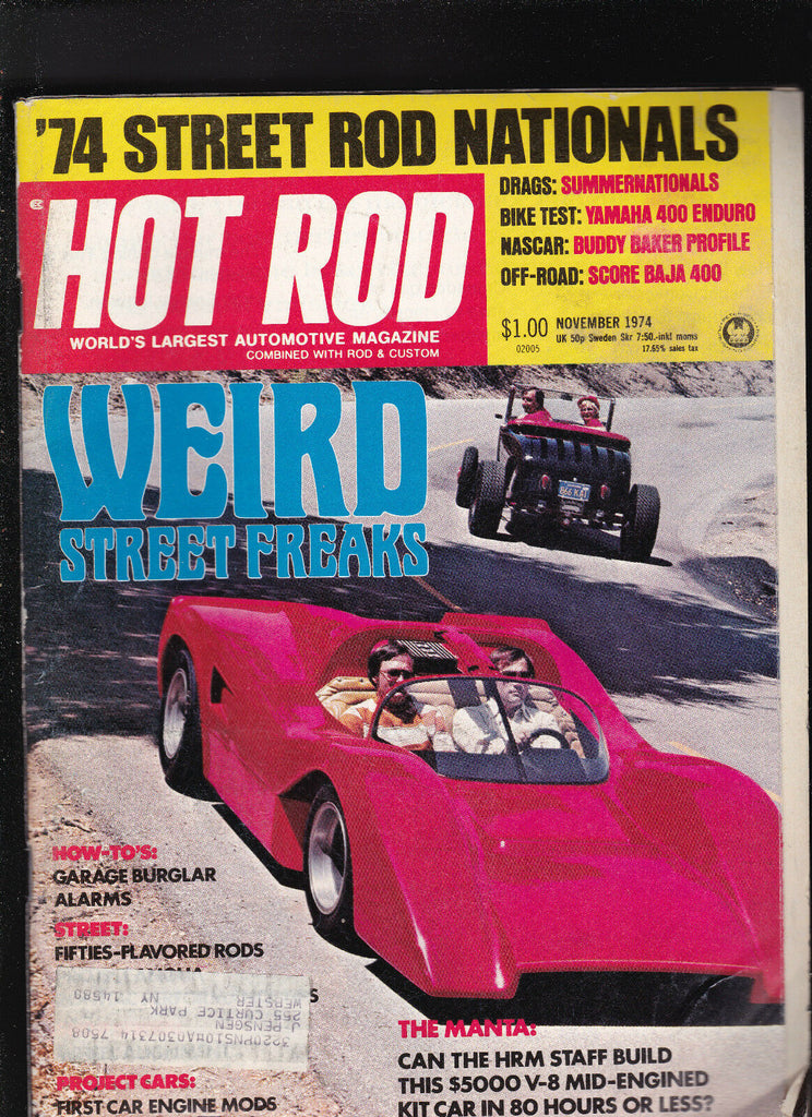 Hot Rod Magazine Street Rod Nationals Buddy Baker  November 1974 FREE US S/H