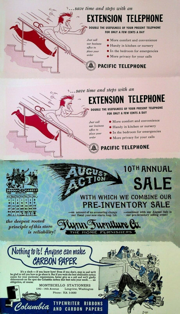 Oregon & Washington Advertising Blotter Lot of 11 Pacific Telephone Bank Printer