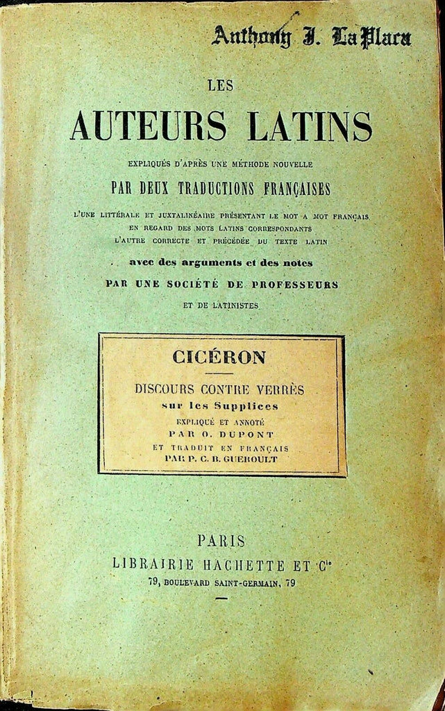 Les Auteurs Latins Par Deux Traductions Francaises 1888 SC Book Ciceron