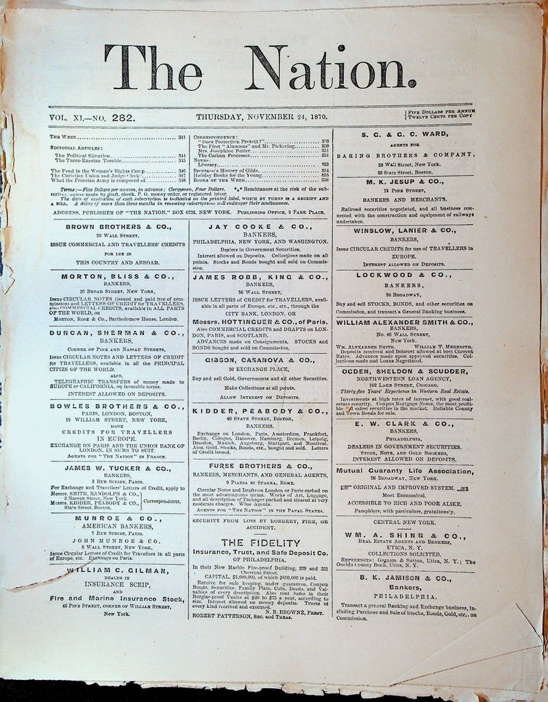 The Nation Magazine November 24 1870 Franco Prussian War Elizabeth Cady Stanton