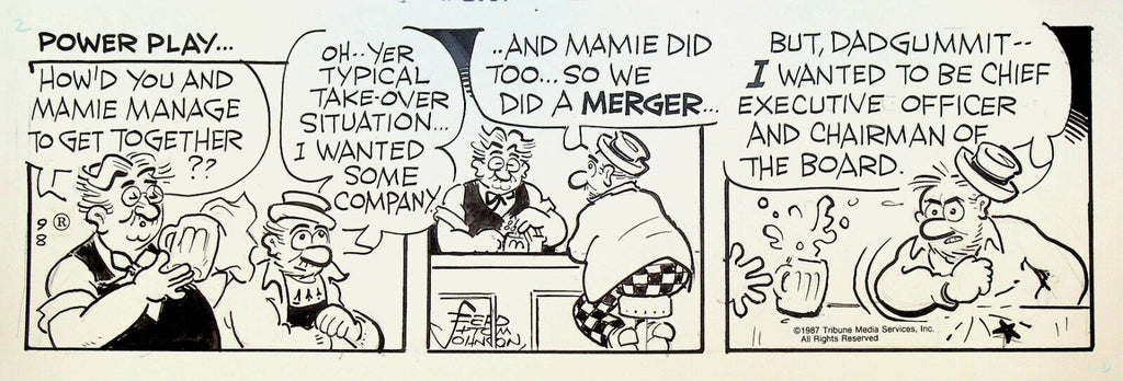 Moon Mullins Original Comic Strip Art Ferd & Tom Johnson September 8 1987 Bar