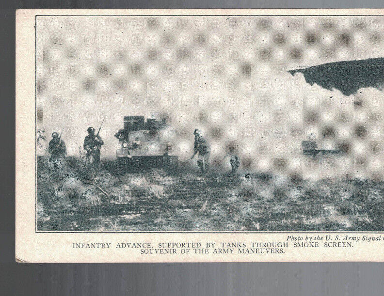 Infantry Advance Supported by Tanks Through Smoke Screen Postcard USA