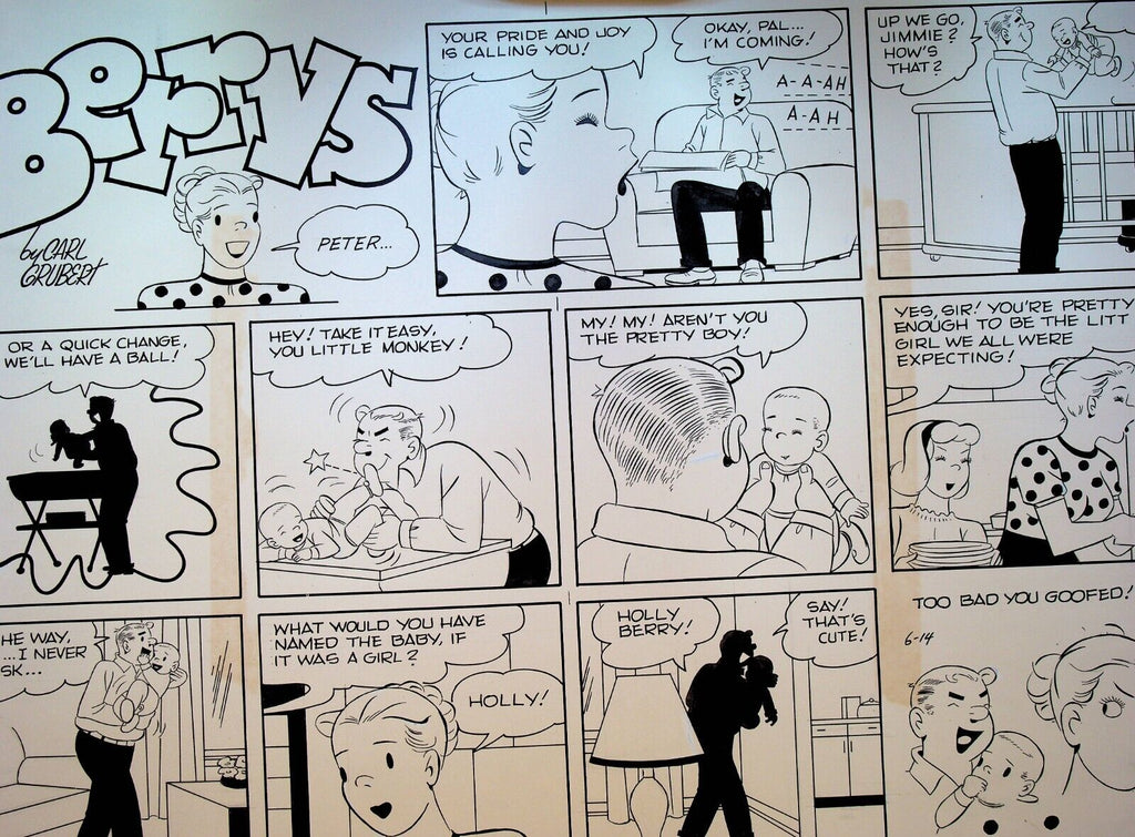 The Berrys Original Sunday Comic Strip Art June 14 1959 Carl Grubert New Baby