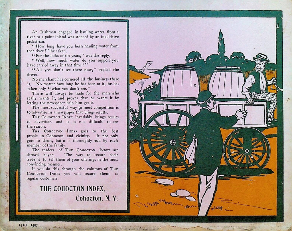 Cohocton NY Index Newspaper 1902 Ad Card Wagon Barrels