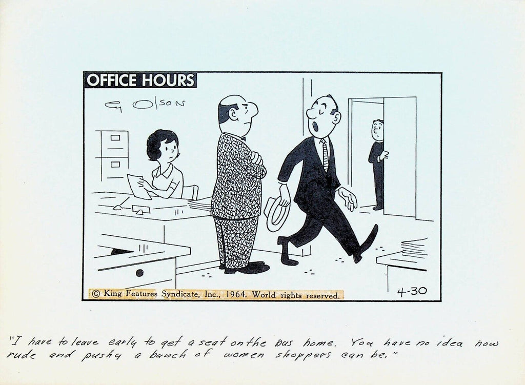 Office Hours by Cy Olson Original Comic Strip Art April 30 1964 Woman Shoppers