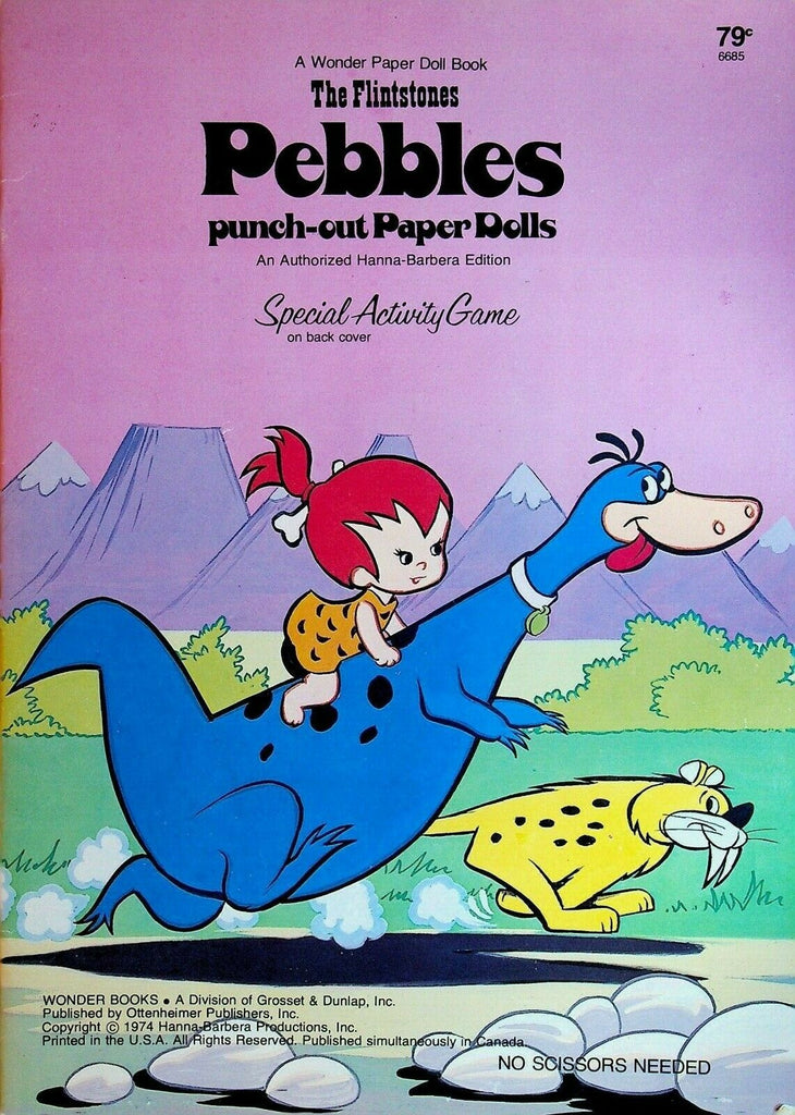Pebbles the Flintstones Punch-Out Paper Dolls Book 1974 Wonder Books Dino