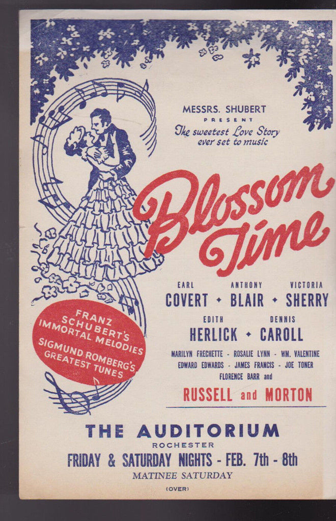 Blossom Time Ad Sheet Rochester NY Earl Covert Anthony Blair 1950s