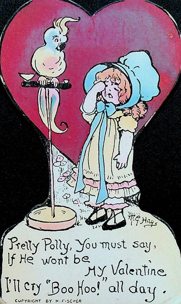 Girl With Polly Parrot 1910s MG Hays Valentines Day Card H Fischer