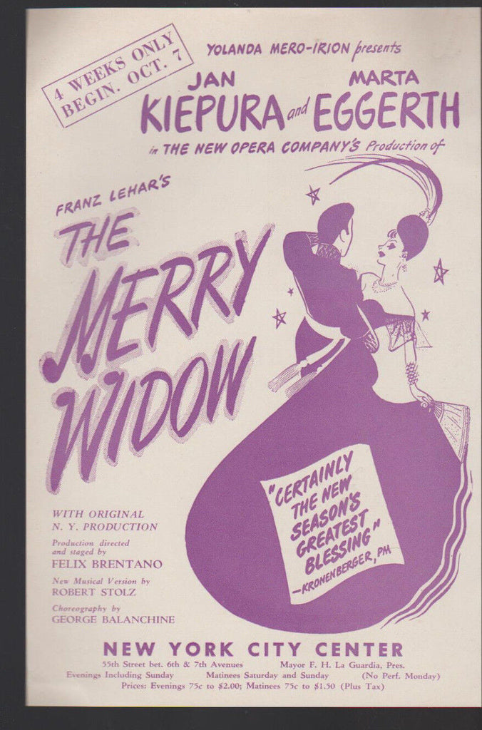 The Merry Widow Jan Kiepura Marta Eggerth 1944 Ad Sheet New York City Center