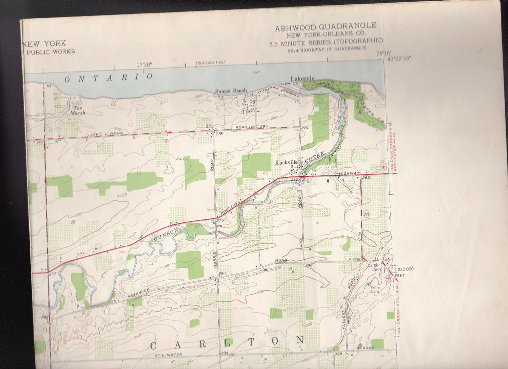 Ashwood Quadrangle Orleans County New York US Geological Survey Map 1950