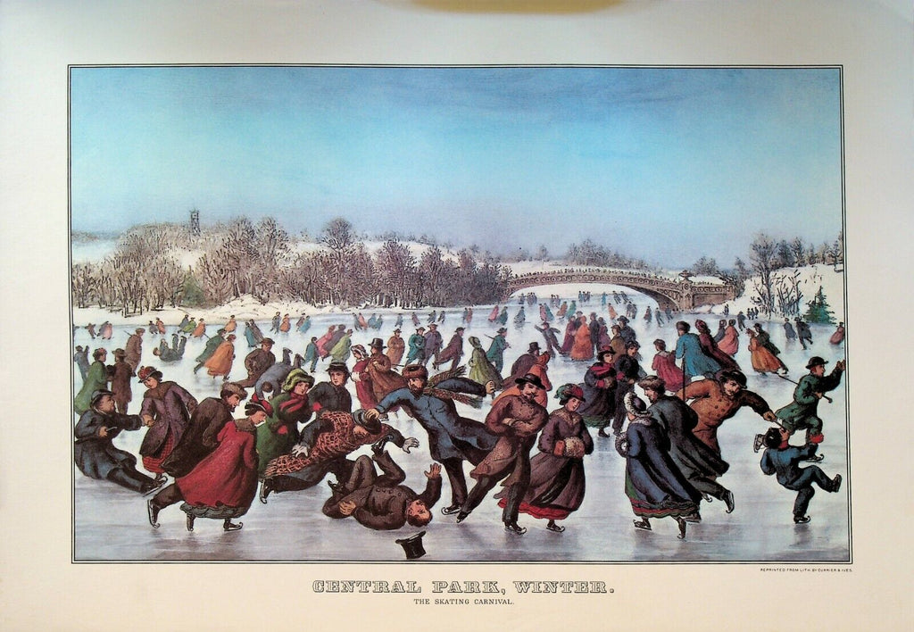 Currier & Ives Calendar Topper 1963 Central Park Winter Ice Skating Carnival