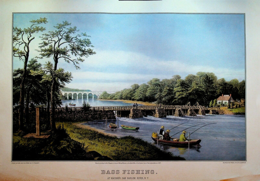 Currier & Ives Calendar Topper Bass Fishing at Macomb's Dam Harlem River NY 1962