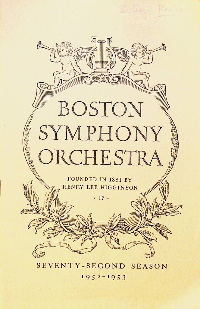 Boston Symphony Orchestra Program February 1952 Charles Munch Romeo & Juliet
