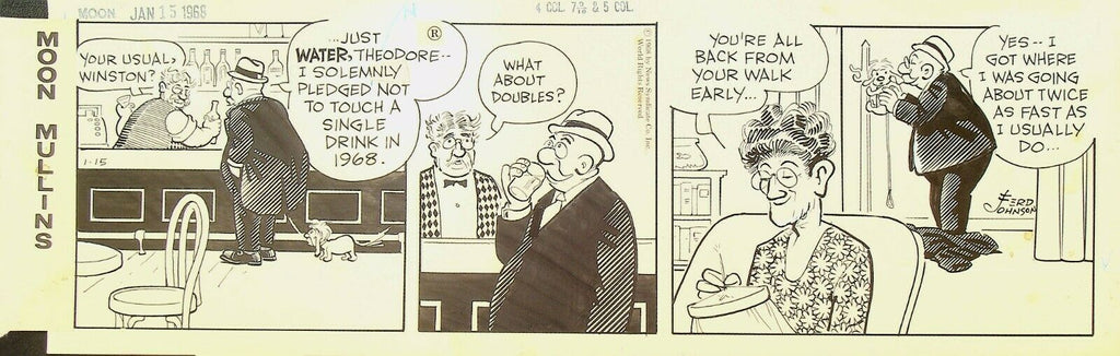 Moon Mullins Ferd Johnson Original Comic Strip Art January 15 1968