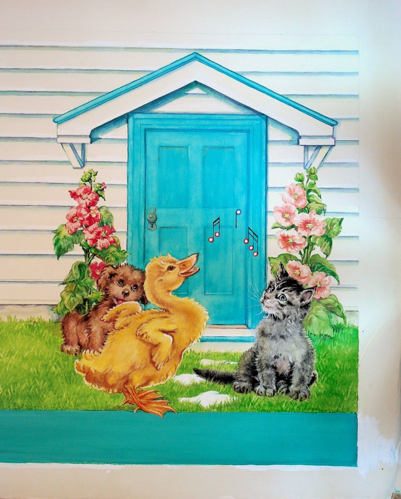 Singing Duck With Cat & Dog Original Art Sharon Banigan 1940s Samuel Lowe