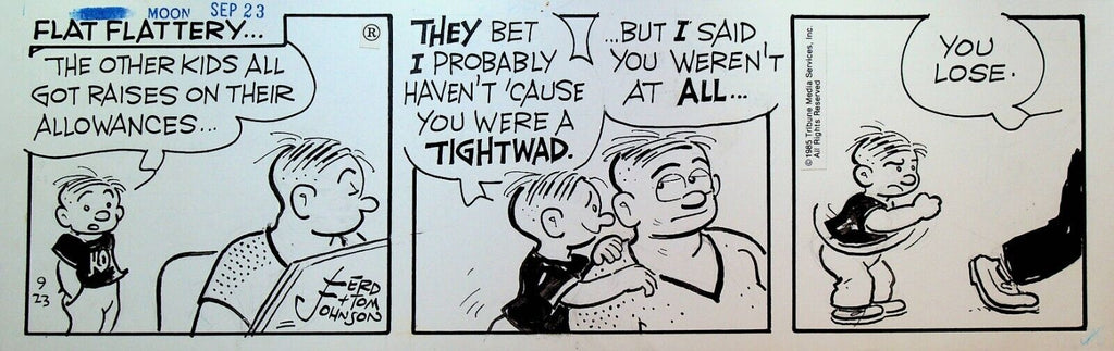 Moon Mullins Original Art Ferd & Tom Johnson September 23 1985 Tightwad