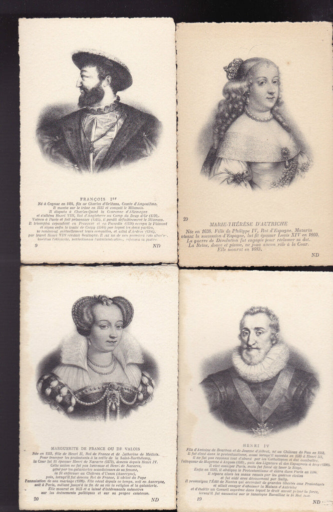 French Dignitaries Postcards 1920s Lot of 8 Unused Henri IV Marie de Medicis