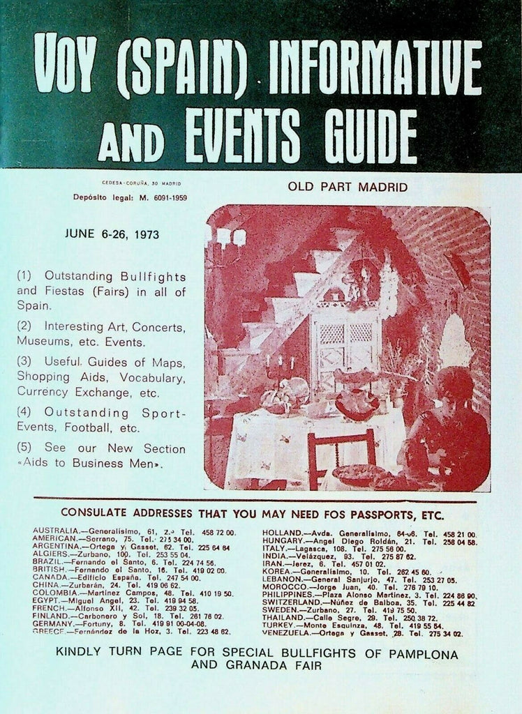 Voy Spain Informative & Events Guide June 1973 Tourist Information Booklet