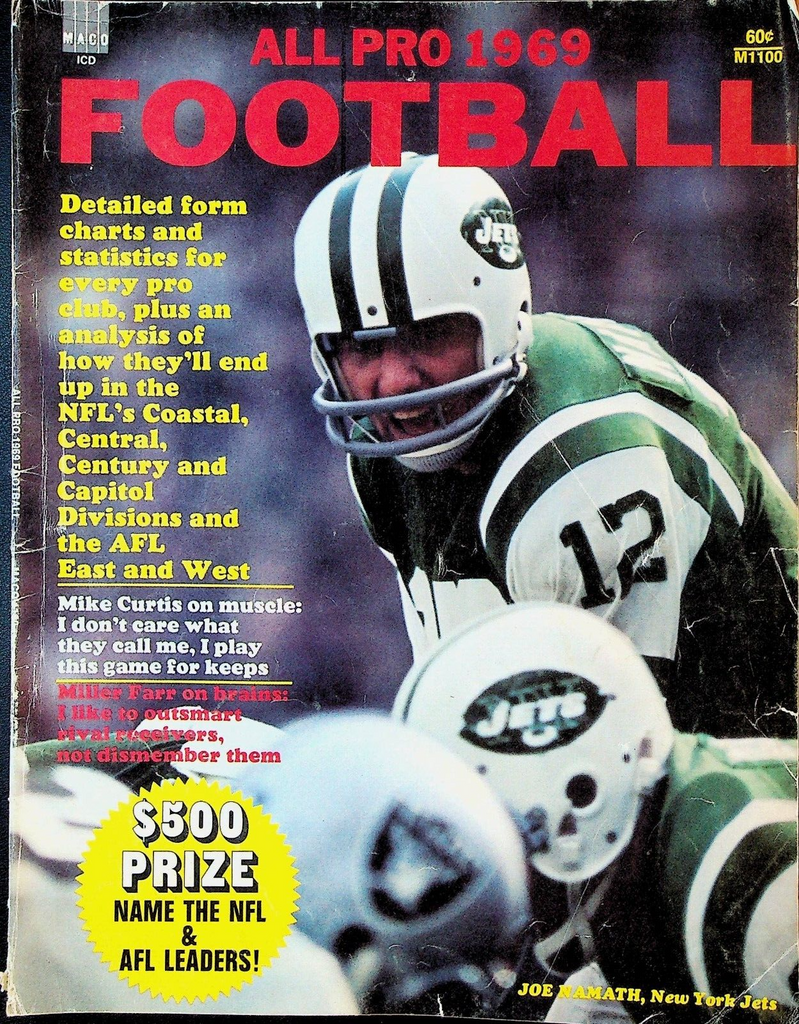 All Pro 1969 Football Joe Namath Mike Curtis Miller Farr NFL AFL