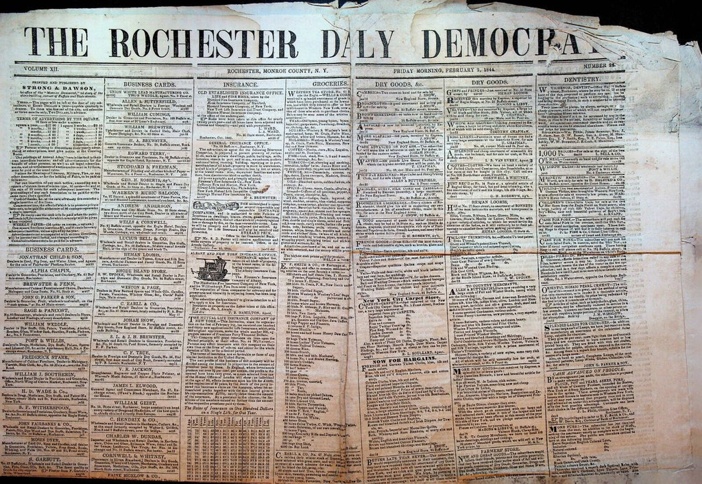 Rochester NY Daily Democrat Newspaper February 2 1844 Schools