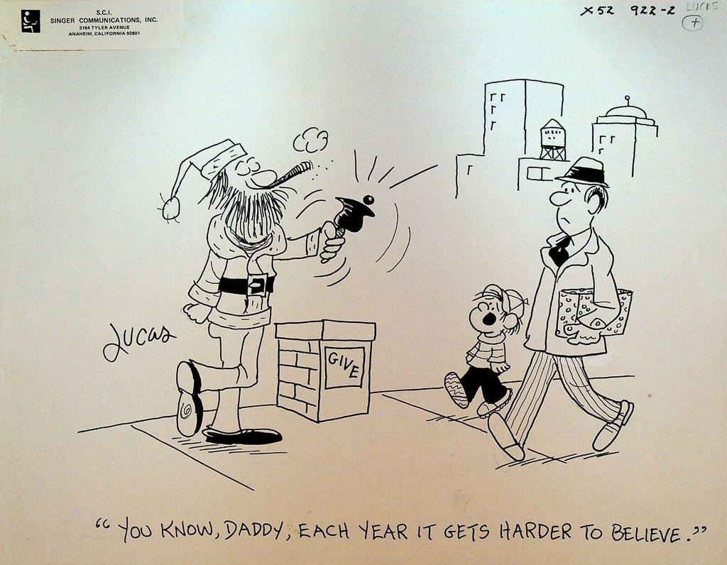 Santa Claus Ring Bell Give Charity Original Art Humor Dick Lucas
