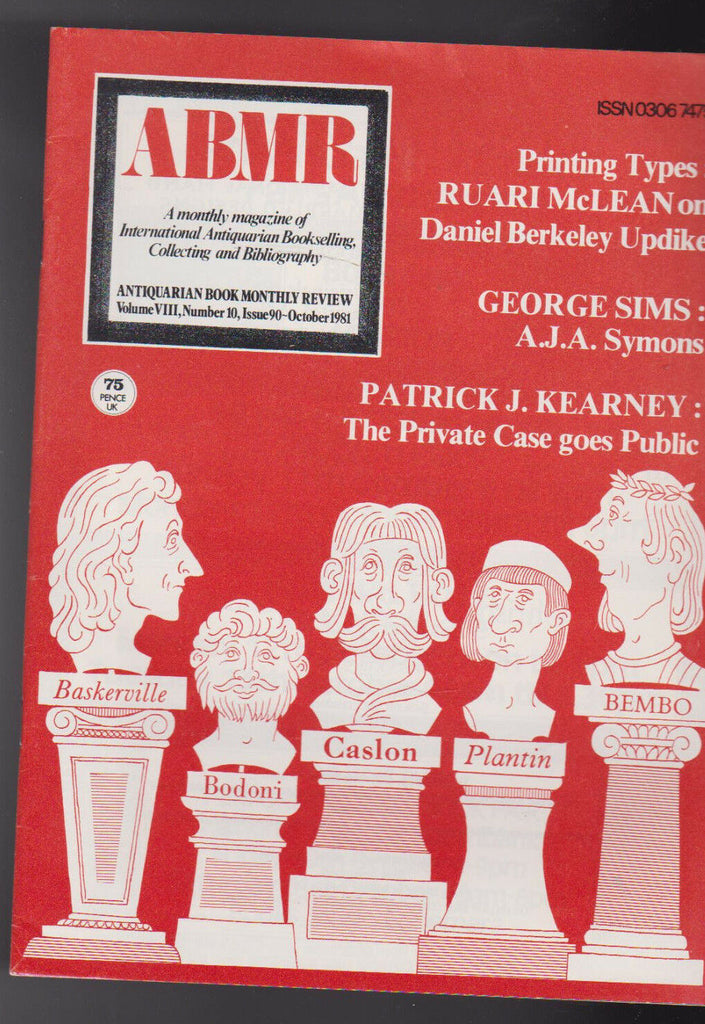 Antiquarian Book Monthly Review October 1981 Daniel Berkeley Updike AJA Symons