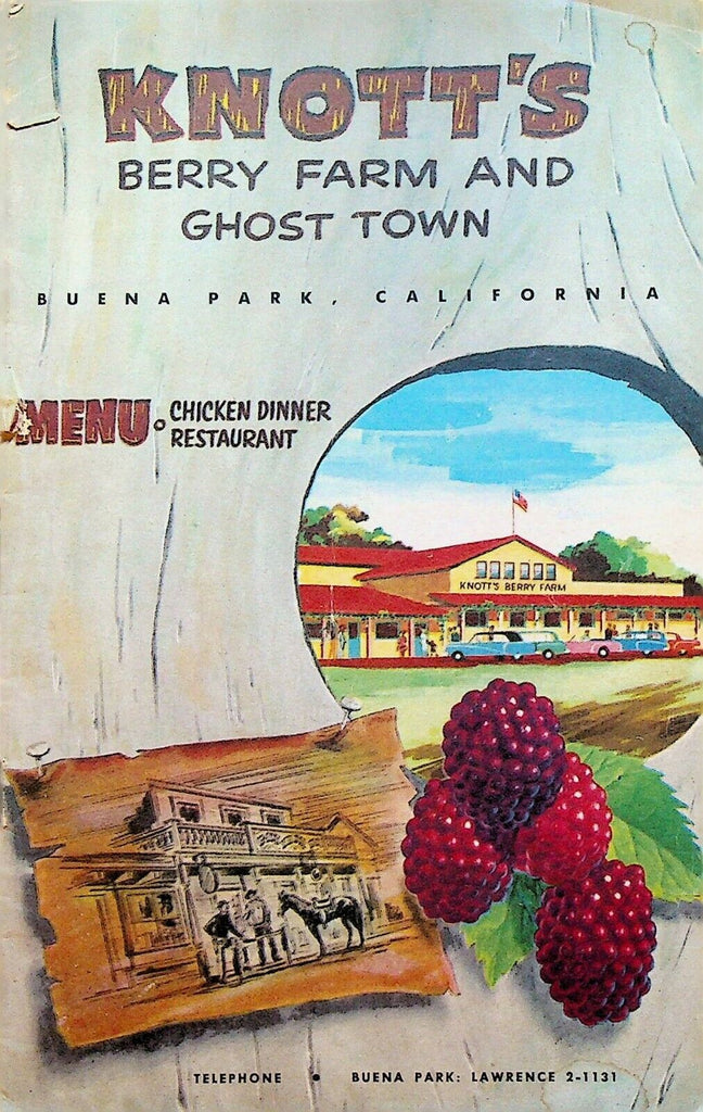 Knott's Berry Farm & Ghost Town Menu 1958 Buena Park California
