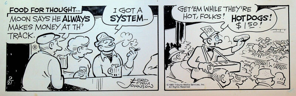 Moon Mullins Original Art Ferd & Tom Johnson September 21 1985 Horse Racing