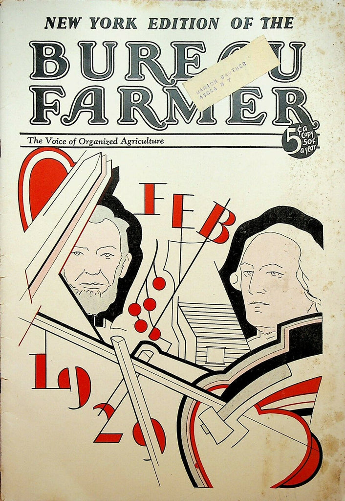 New York Bureau Farmer February 1929 George Washington Abraham Lincoln