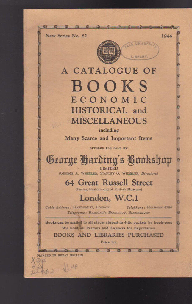 George Harding's Bookshop Catalogue 62 1944 Economic & Historical Books