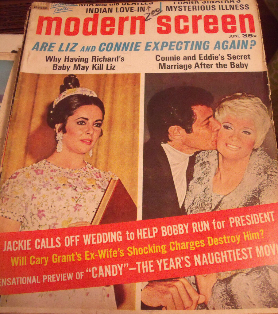 Modern Screen Magazine June 1968  Liz Taylor Connie & Eddie Jackie Kennedy