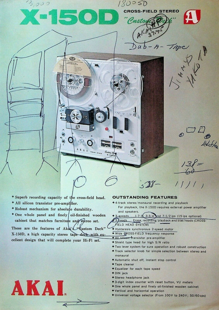 Akai X-150D Cross-Field Stereo Ad Sheet 1970s