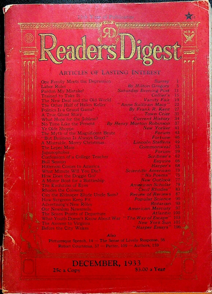 Reader's Digest December 1933 Japan Depression Adolf Hitler