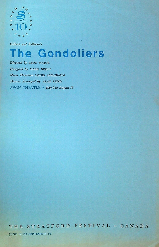 The Gondoliers Gilbert & Sullivan Program 1962 Stratford Festival