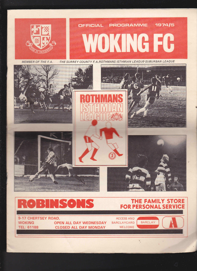 Woking FC Official Programme 1974 v Tooting & Mitcham Rothman's Isthmian League