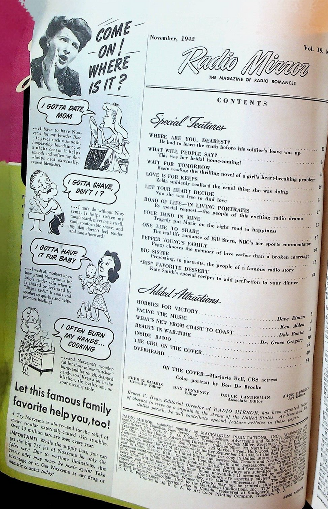 Radio Mirror Magazine November 1942 Marjorie Hill Bill Stern