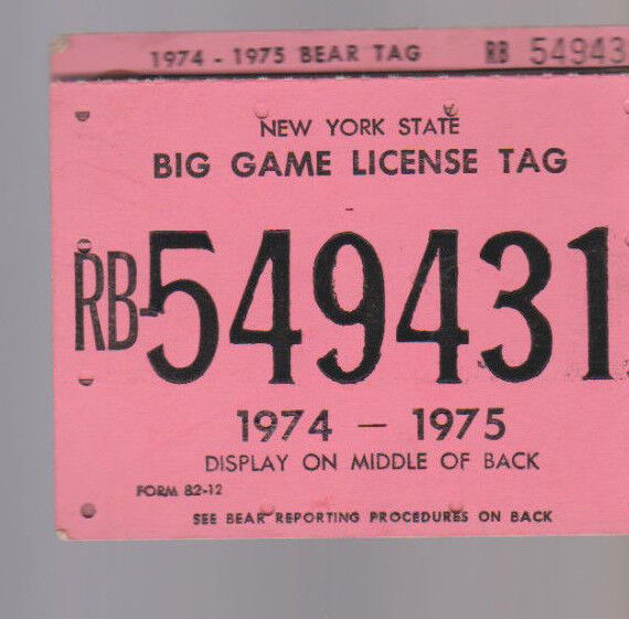 New York State Big Game License Tag 1974-1975