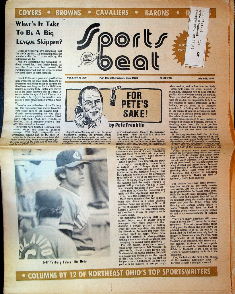 Sports Beat Magazine July 1 1977 Jeff Torborg Cleveland Indians