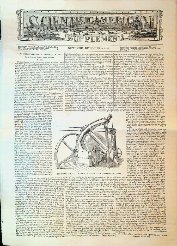 Scientific American Supplement December 9 1876 New Corliss Gear Cutter