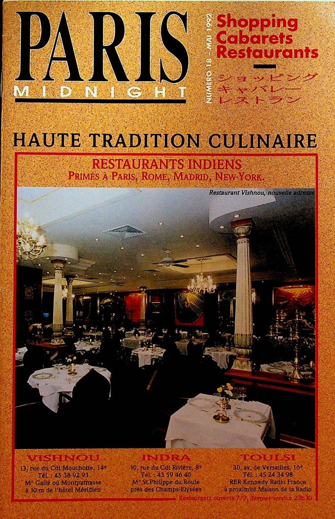 Paris Midnight Tourist Guide May 1992 Shopping Cabarets Restaurant