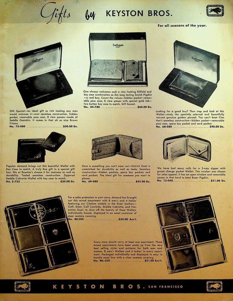 Keystone Bros Gift Catalog San Francisco Belts Wallets 1950s