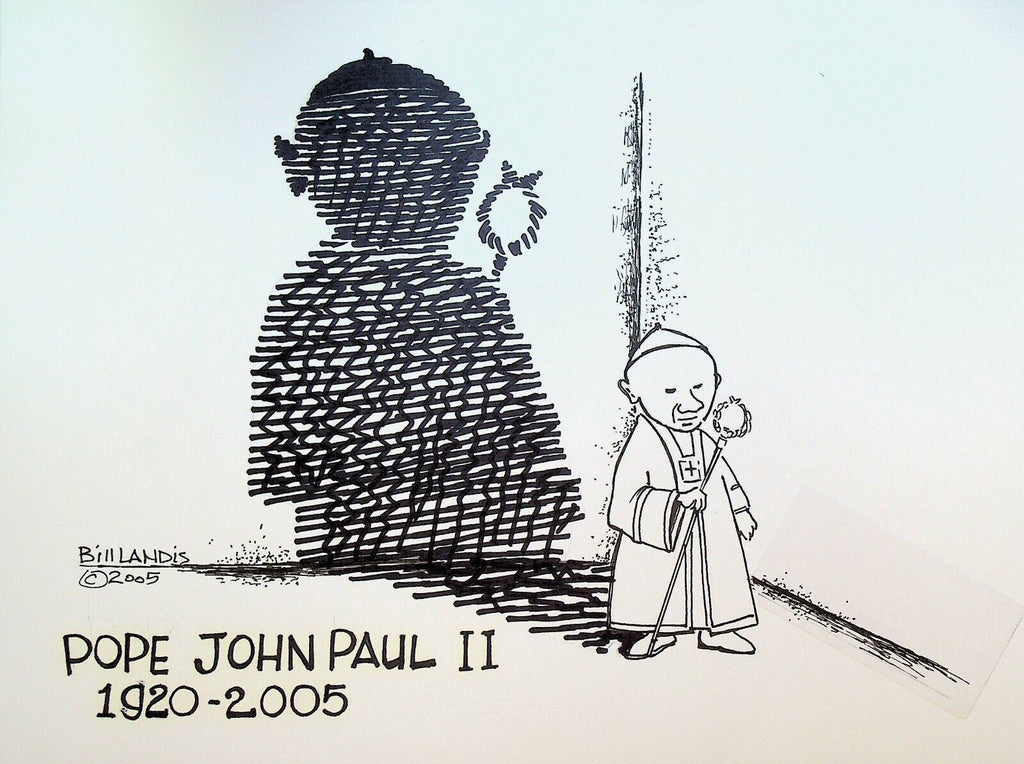 Bill Landis Original Cartoon Art The Villages Daily Sun 2005 Pope John Paul II