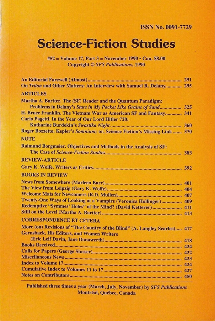 Science Fiction Studies 52 November 1990 Samuel R Delany Johann Kepler