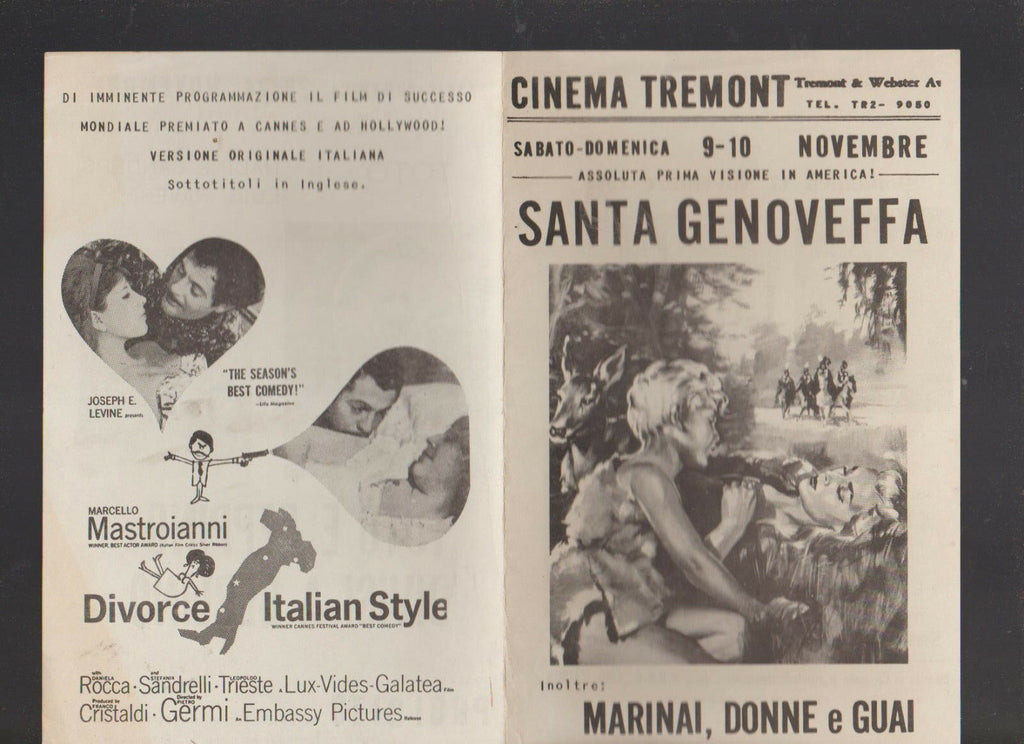 Cinema Tremont 1963 Ad Flier New York City Marcelle Mastroiannia
