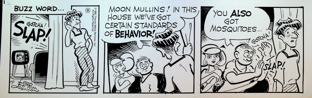 Moon Mullins Original Art Ferd & Tom Johnson October 1 1985  Mosquitoes