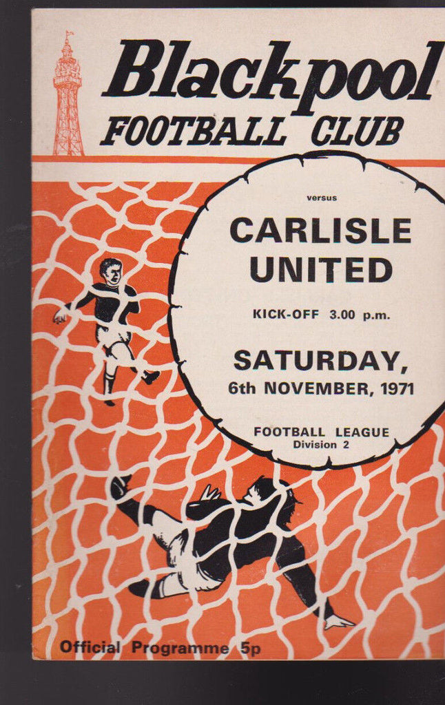 Carlisle United at Blackpool Soccer Program Football November 6 1971