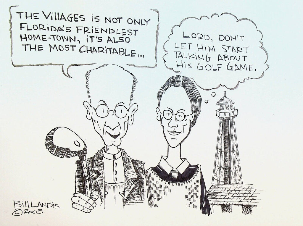 Bill Landis Original Cartoon Art The Villages Daily Sun 2005 American Gothic