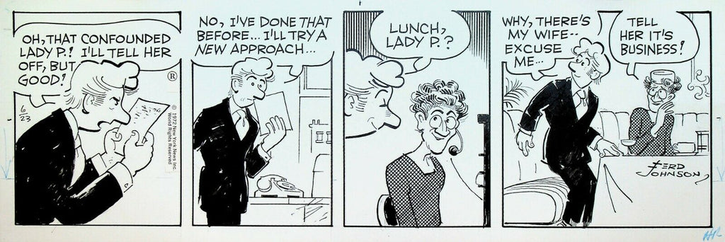 Moon Mullins Original Comic Strip Art Ferd Johnson June 23 1972 Lunch Date